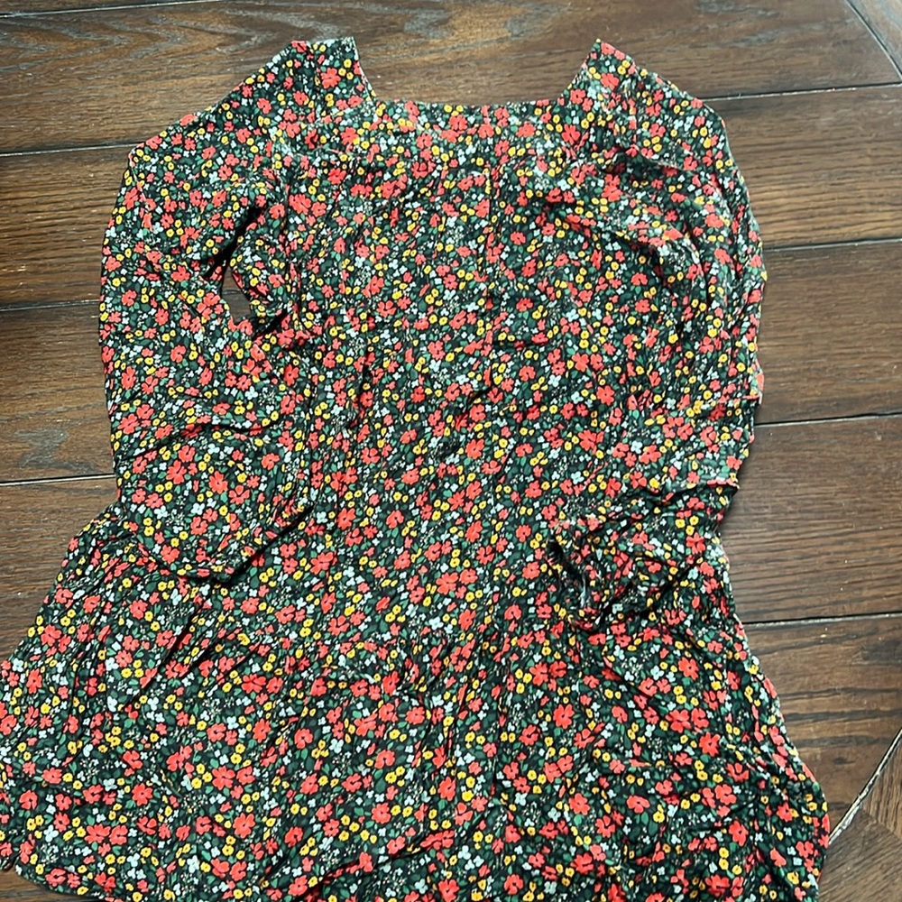 cat & Jack Long Sleeve Red Floral Dress L 10/12